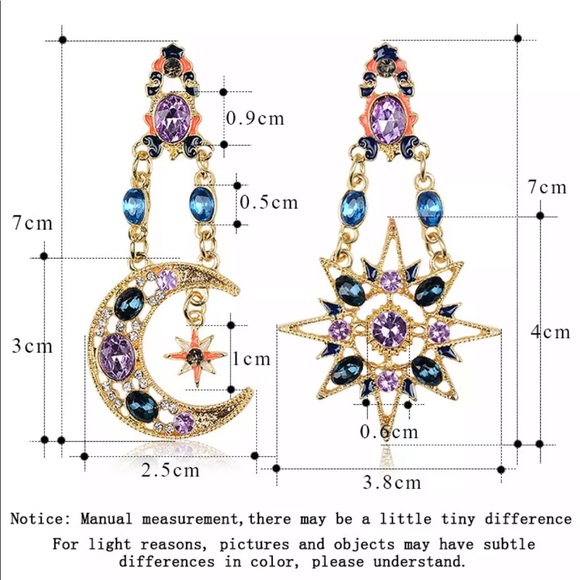 Crystal Boho Sun & Moon Drop Earrings - Picture 6 of 9